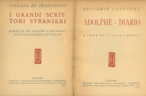 Adolphe - Diario - Benjamin Constant - copertina