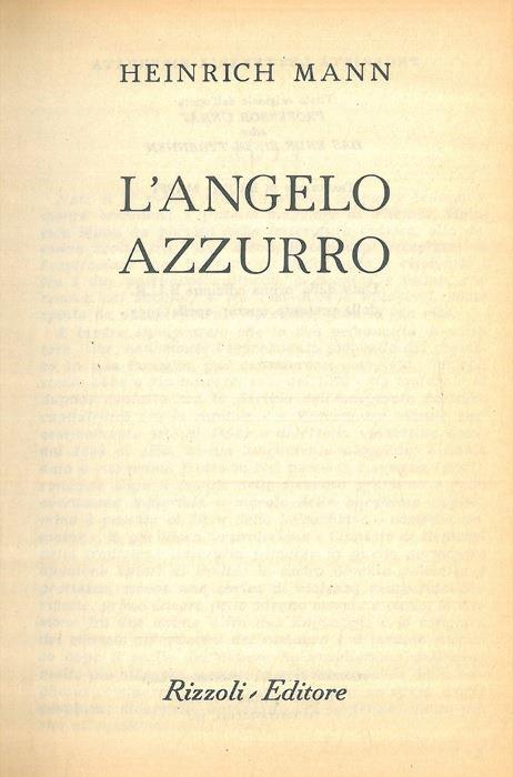 L' angelo azzurro - Heinrich Mann - copertina