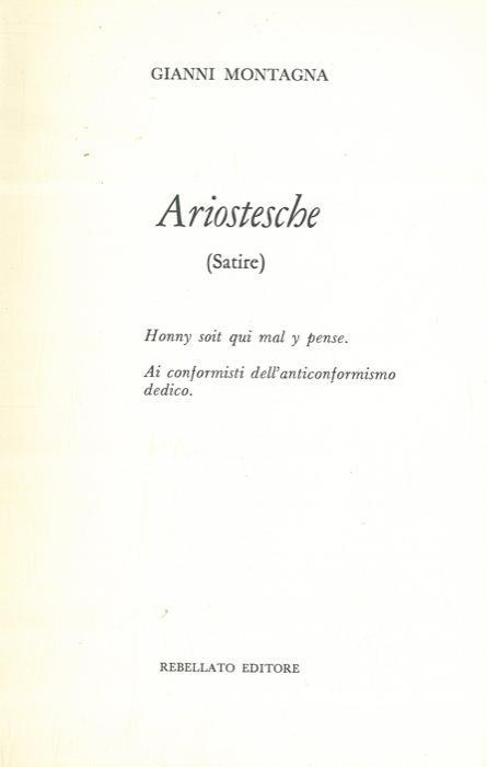 Ariostesche (Satire) - Gianfranco Montagna - copertina