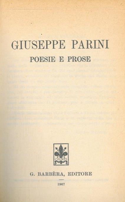 Poesie e prose - Giuseppe Parini - copertina