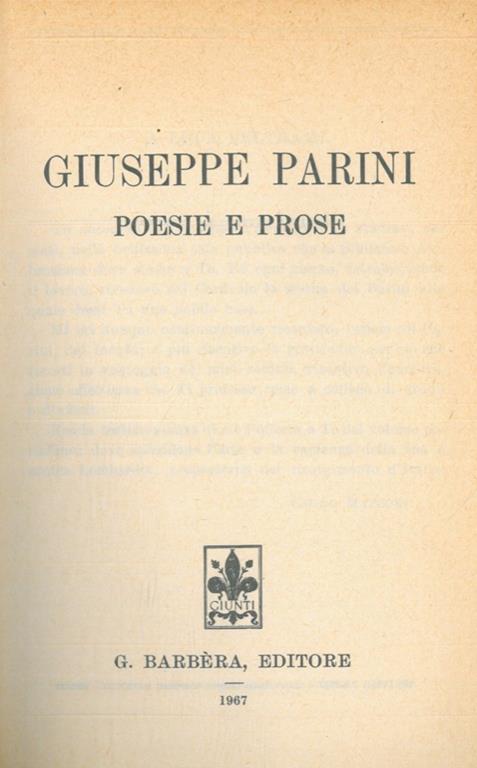 Poesie e prose - Giuseppe Parini - copertina