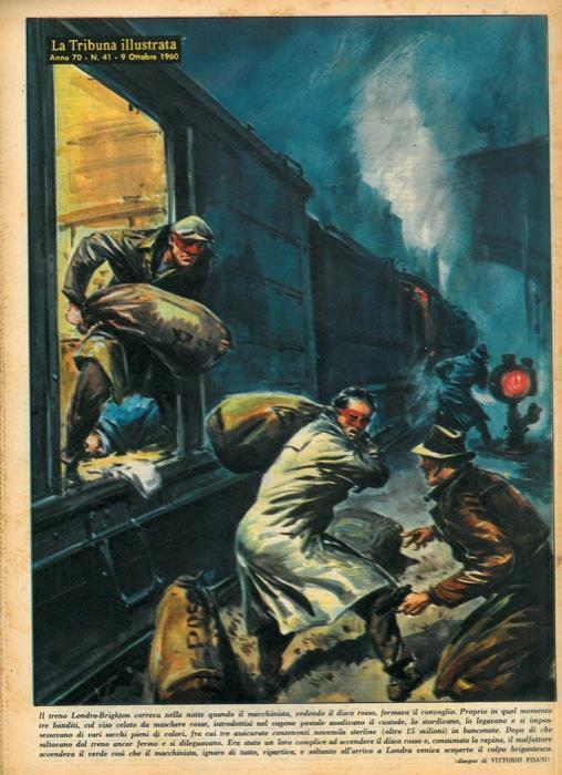 Il treno Londra-Brighton correva nella notte quando il macchinista, vedendo il disco rosso, fermava il convoglio. Proprio in quel momento tre banditi, col viso celato da maschere rosse, introdottisi nel vagone postale assalivano il custode - Vittore Pisani - copertina
