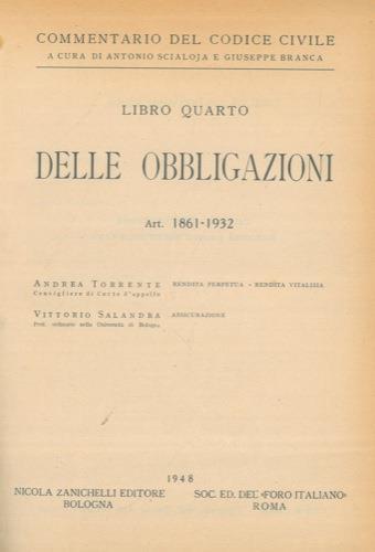 Commentario del codice civile. Libro quarto. Delle obbligazioni. Art. 1861-1932 - Antonio Scialoja - copertina