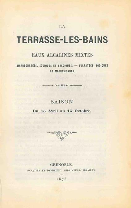 La Terrasse-les-Bains eaux alcalines mixtes. Bicarbonatées, sodiques et calciques, sulfatées, sodiques et magnésiennes - copertina