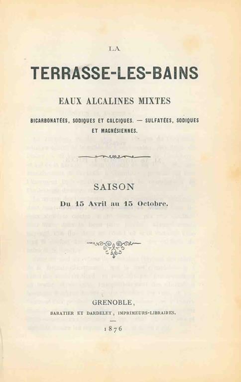 La Terrasse-les-Bains eaux alcalines mixtes. Bicarbonatées, sodiques et calciques, sulfatées, sodiques et magnésiennes - copertina