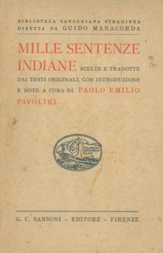 Mille sentenze indiane scelte e tradotte dai testi originali - Paolo Pavolini - copertina