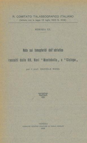 Nota sui tomopteridi dell'Adriatico raccolti dalle R.R. navi "Montebello" e "Ciclope" - Daniele Rosa - copertina