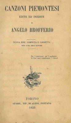 Canzoni piemontesi - Angelo Brofferio - copertina