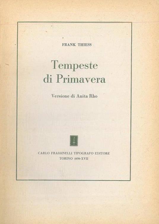 Tempeste di primavera - Frank Thiess - copertina