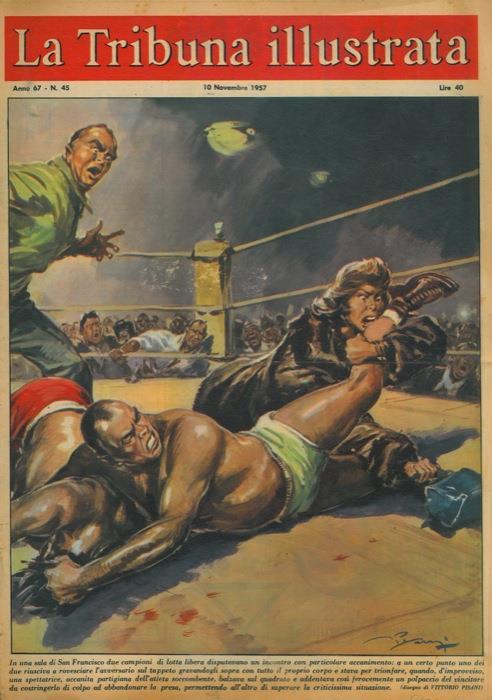 In una sala di San Francisco due campioni di lotta libera disputavano un incontro con particolare accanimento quando, d'improvviso, una spettatrice balzava sul quadrato e addentava ferocemente un polpaccio del vincitore - Vittore Pisani - copertina