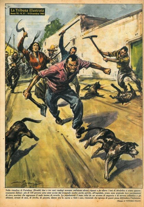 Nella cittadina di Fortaleza (Brasile) due o tre cani randagi avevano morsicato alcuni ragazzi e da allora i casi di idrofobia si erano spaventosamente diffusi: più di 120 persone sono state uccise dal tremendo morbo.. - Vittore Pisani - copertina