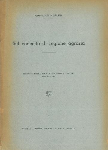 Sul concetto di regione agraria - Giovanni Merlini - copertina