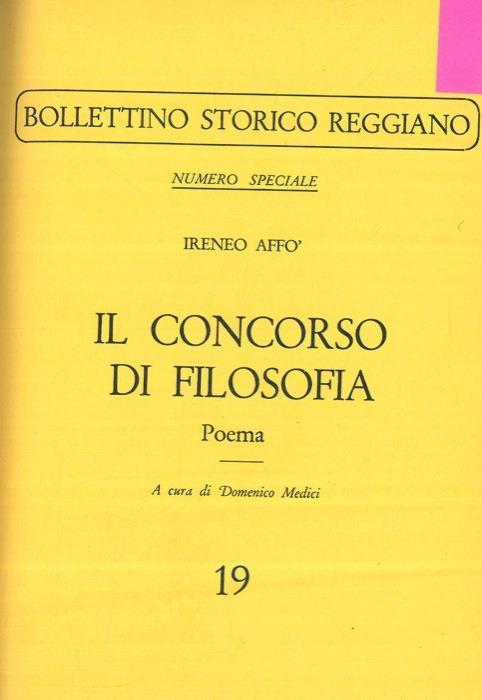 Il concorso di filosofia. Poema. A cura di Domenico Medici - Ireneo Affò - copertina