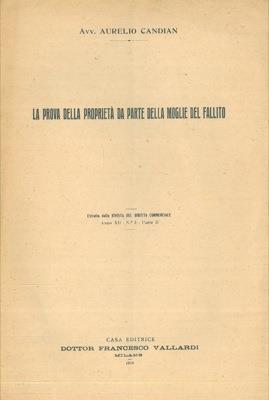 La prova della proprietà da parte della moglie del fallito - Aurelio Candian - copertina