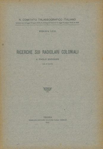 Ricerche sui radiolari coloniali - Paolo Enriques - copertina