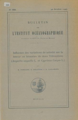 Influence des variations de salinité sur la teneur en hématies de deux Téléostéens ( Anguilla anguilla L. et Cyprinus Carpio L. ) - M. Fontaine - copertina