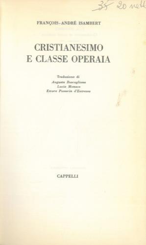 Cristianesimo e classe operaia - François-André Isambert - copertina