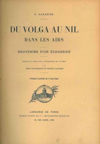 Du Volga au Nil dans les airs. Souvenirs d'un échassier - N. Karazine - copertina