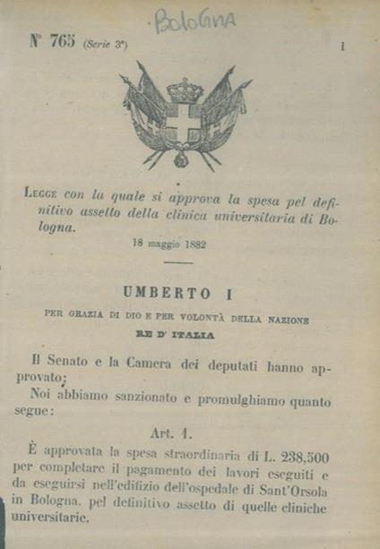 con la quale si approva la spesa pel definitivo assetto della clinica universitaria di Bologna - Fabrizio Legger - copertina