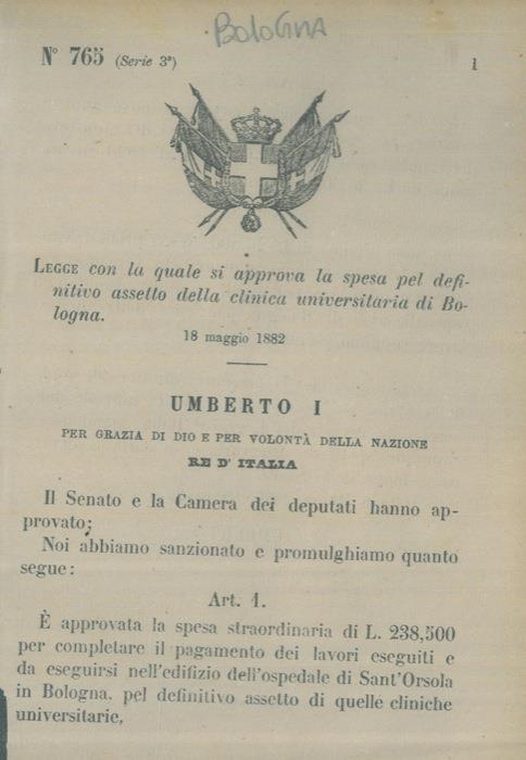 con la quale si approva la spesa pel definitivo assetto della clinica universitaria di Bologna - Fabrizio Legger - copertina