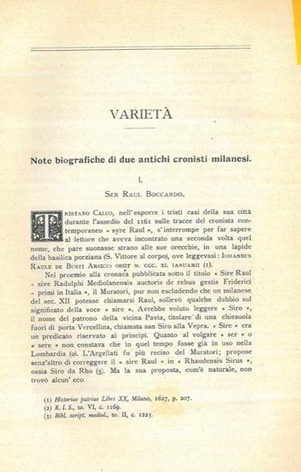 Note biografiche di due antichi cronisti milanesi - copertina