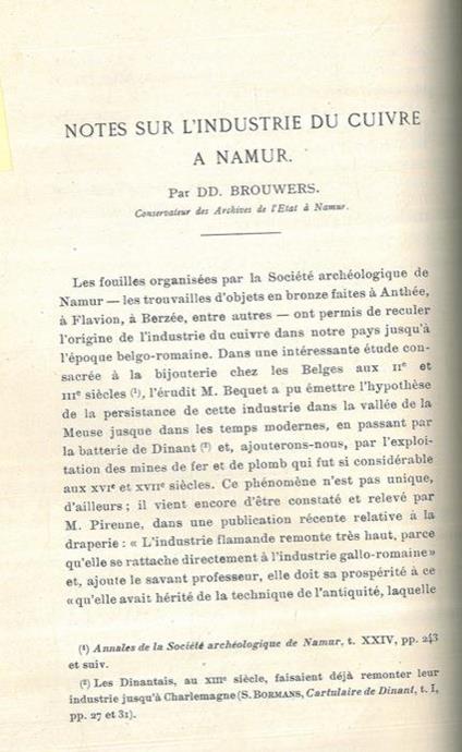Notes sur l'industrie du cuivre à Namur - copertina