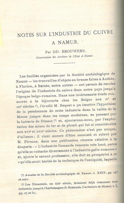 Notes sur l'industrie du cuivre à Namur - copertina