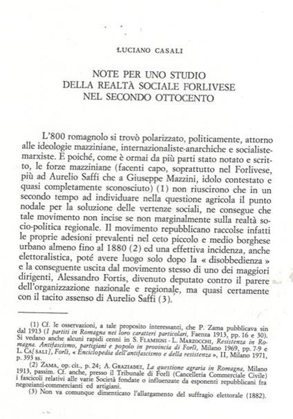 Note per uno studio della realtà sociale forlivese nel secondo Ottocento - copertina