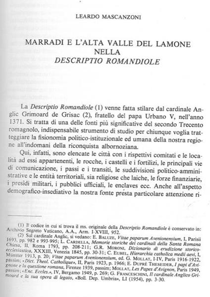 Marradi e l'alta valle del Lamone nella Descriptio Romandiole - copertina