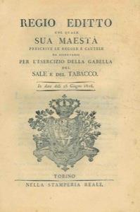 Regole e cautele da osservarsi per l'esercizio della gabella del sale e del tabacco - copertina