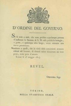 Proibizione di inalberare gli stemmi di S.M. sulle botteghe o in altro luogo senza un nuovo permesso - copertina