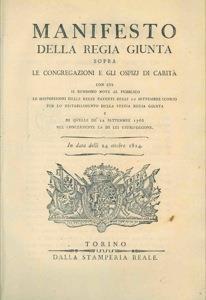 Manifesto della Regia Giunta sopra le Congregazioni e gli Ospizj di carità - copertina