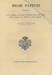 Si stabilisce nel Senato di Piemonte una terza Classe Civile temporaria per decidere le cause arretrate - copertina