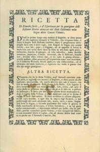 Ricetta di rimedio facile, e d'esperienza per la guarigione delli bestiami bovini attaccati dal male epidemico nella lingua detto Cancro Volante - copertina