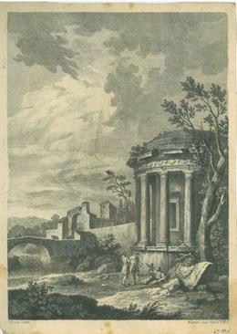 Incisione Tempietto, ponte, castello, con viandanti - copertina