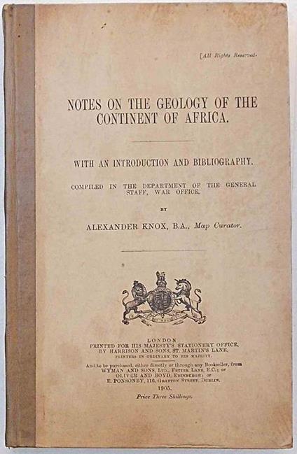 Notes on the geology of the continent of Africa - Alexander Knox - copertina
