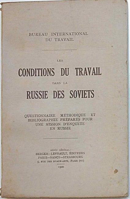 Les Conditions du travail dans la Russie des soviets - copertina