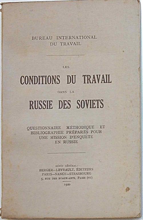 Les Conditions du travail dans la Russie des soviets - copertina