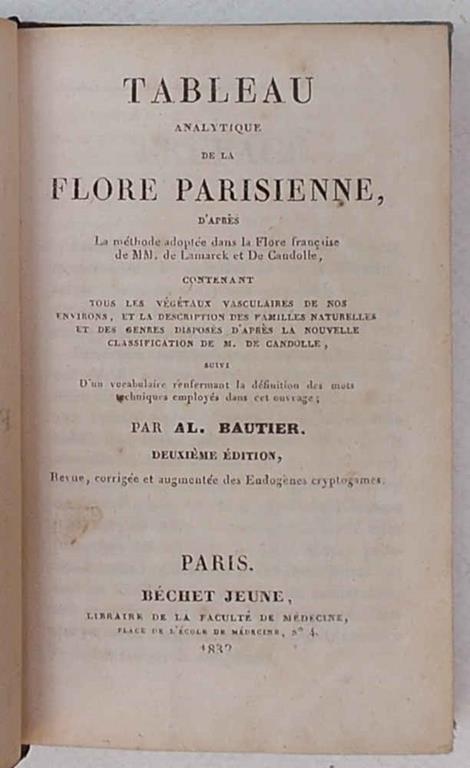 Tableau analytique de la flore parisienne.. - Al Bautier - copertina