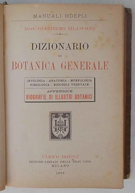 Dizionario di botanica generale - Guglielmo Bilancioni - copertina