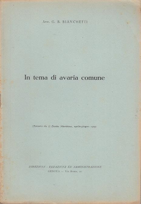 In tema di avaria comune - G. B. Bianchetti - copertina