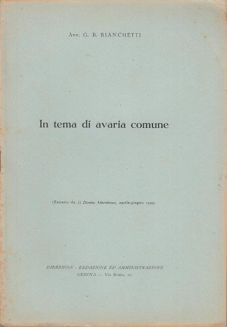 In tema di avaria comune - G. B. Bianchetti - copertina