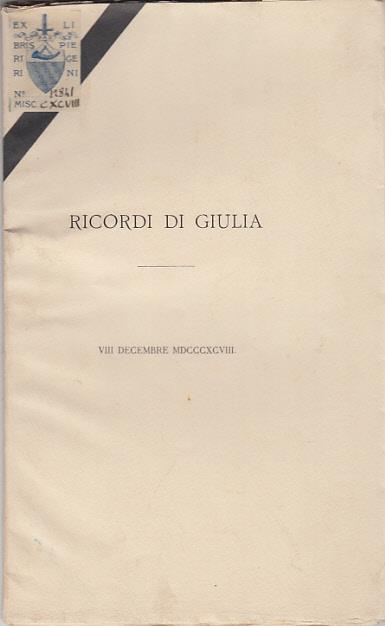 Ricordi di giulia viii decembre 1898 - Alessandro D'Ancona - copertina