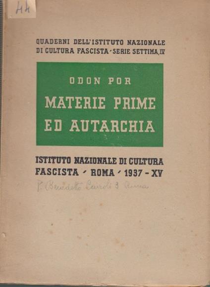 Materie prime ed autarchia - Odon Por - copertina