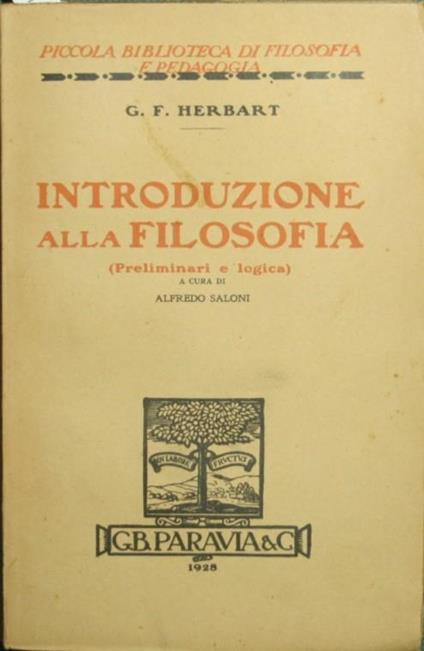 Introduzione alla filosofia. Preliminari e logica - Johann F. Herbart - copertina