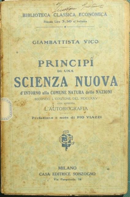 Principi di una scienza nuova. D'intorno alla comune natura delle nazioni - Giambattista Vico - copertina