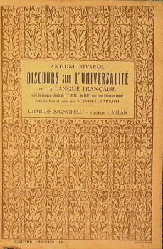 Discours sur l'universalite de la langue francaise - Antoine Rivarol - copertina