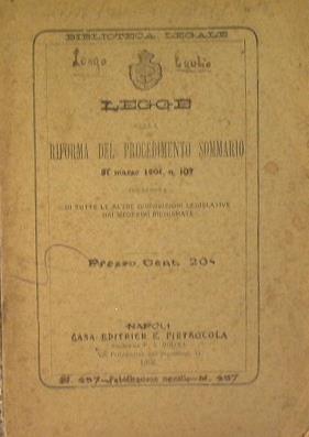 Legge sulla riforma del procedimento sommario. 31 Marzo 1901, n.107 - copertina