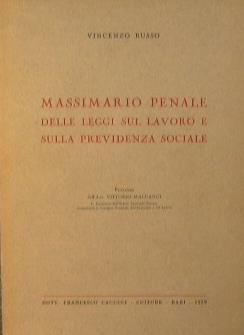 Massimario penale delle leggi sul lavoro e sulla previdenza sociale - Vincenzo Russo - copertina