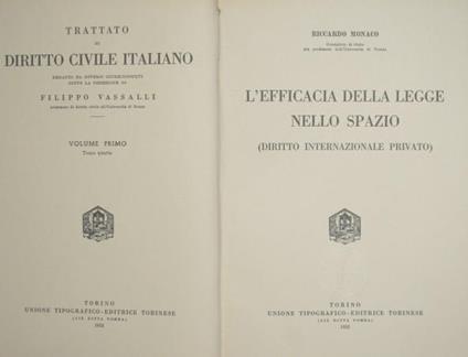 L' efficacia della legge nello spazio (Diritto internazionale privato) - Riccardo Monaco - copertina